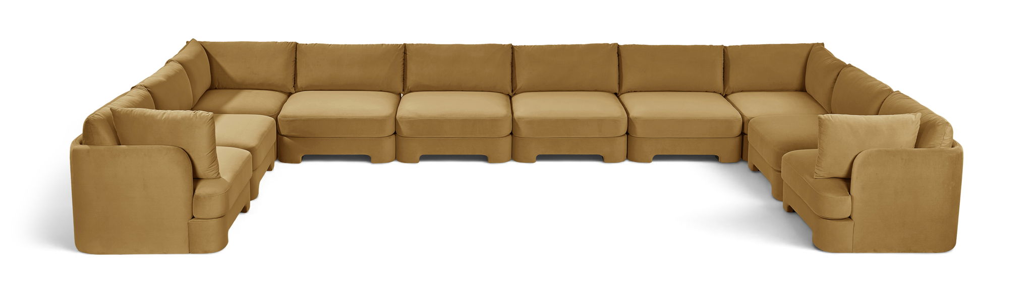 Velvet performance fabric upholstered Meridian Furniture 10-piece stationary sectional sofa with plush cushions and modern design.