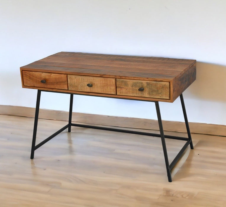 47" Solid Wood Writing Desk With Three Drawers - Natural And Black