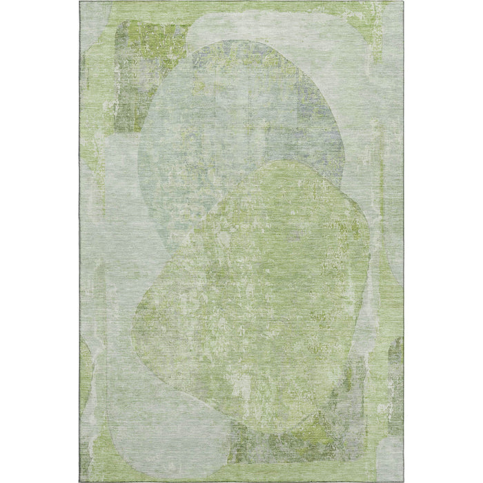 10' X 14' Abstract Washable Area Rug With UV Protection (695522) - Artichoke Green / Ivory / Gray