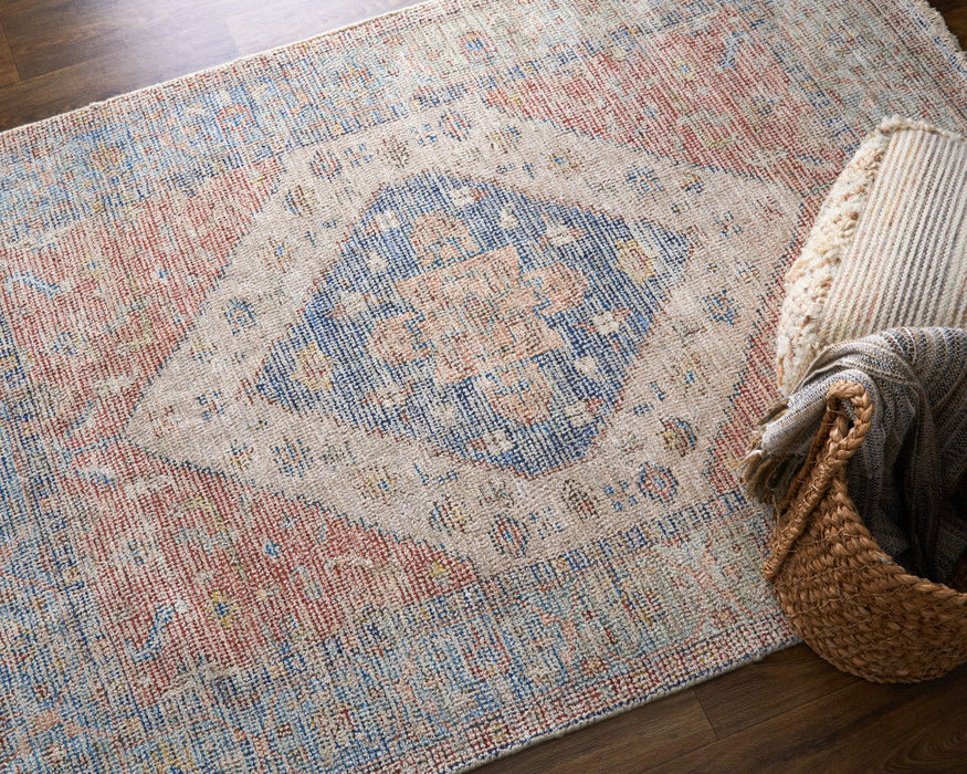 10' X 14' Abstract Hand Woven Distressed Area Rug With Fringe - Red