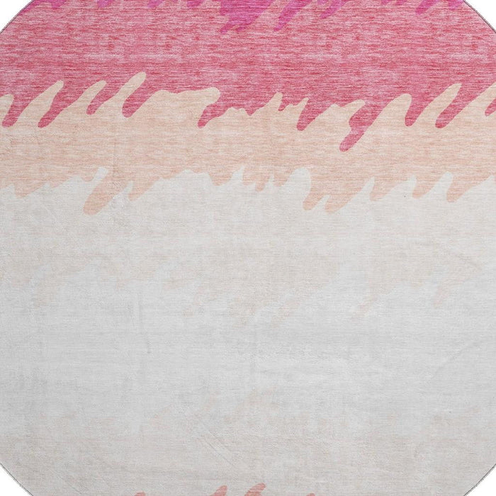 8' Striped Washable Round Rug With UV Protection - Blush And Ivory