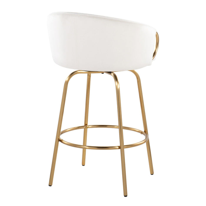 Claire - 26" Fixed-Height Counter Stool With Swivel And Round Gold Metal Footrest (Set of 2) - Gold Metal