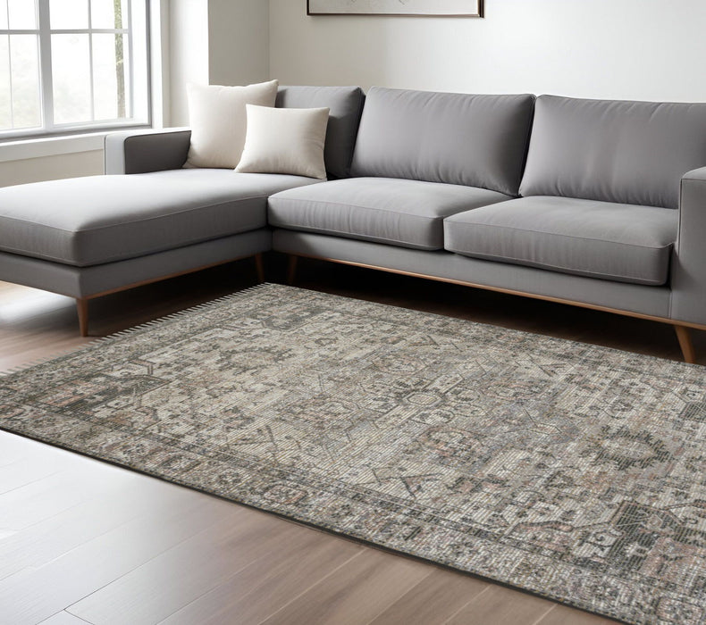8' X 10' Oriental Hand Woven Area Rug With Fringe - Gray