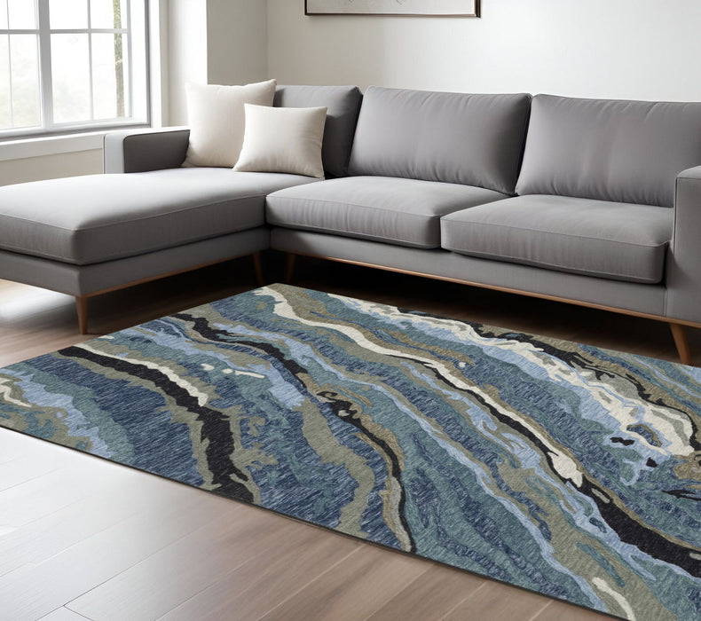 10' X 13' Wool Abstract Hand Tufted Area Rug - Blue And Teal
