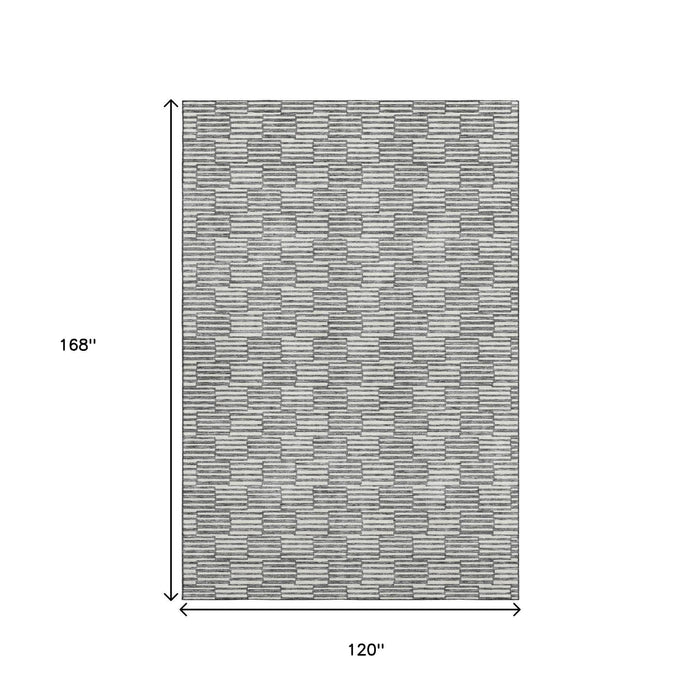 10' X 14' Abstract Geometric Washable Area Rug With UV Protection (672977) - Gray / Ivory