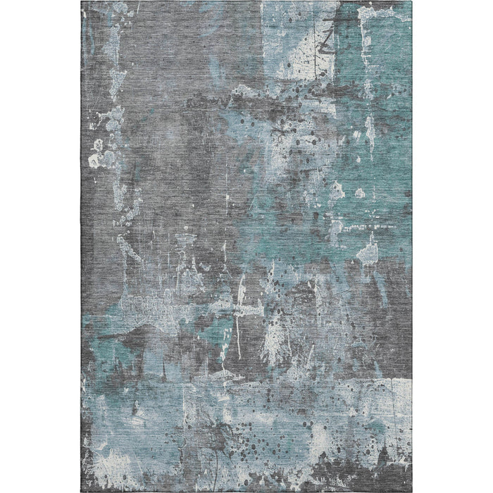 10' X 14' Abstract Washable Area Rug With UV Protection (705377) - Teal / Gray / Ivory
