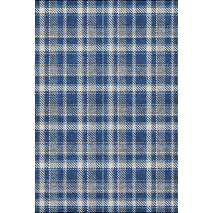 8' X 10' Plaid Washable Area Rug With UV Protection (649448) - Navy Blue / Ivory