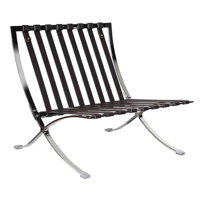 Tufted Genuine Leather Stainless Steel Folding Lounge Chair - Brown / Silver