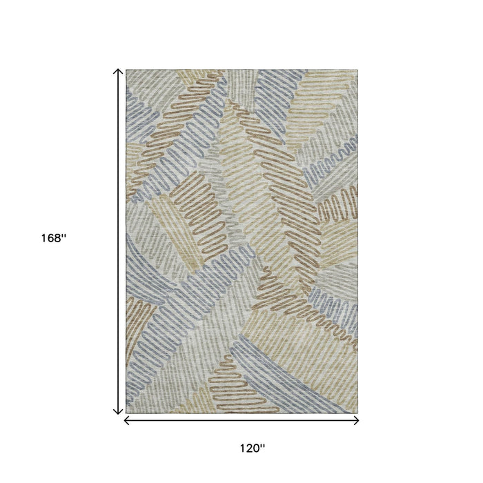 10' X 14' Floral Washable Area Rug With UV Protection (671930) - Taupe / Blue / Beige