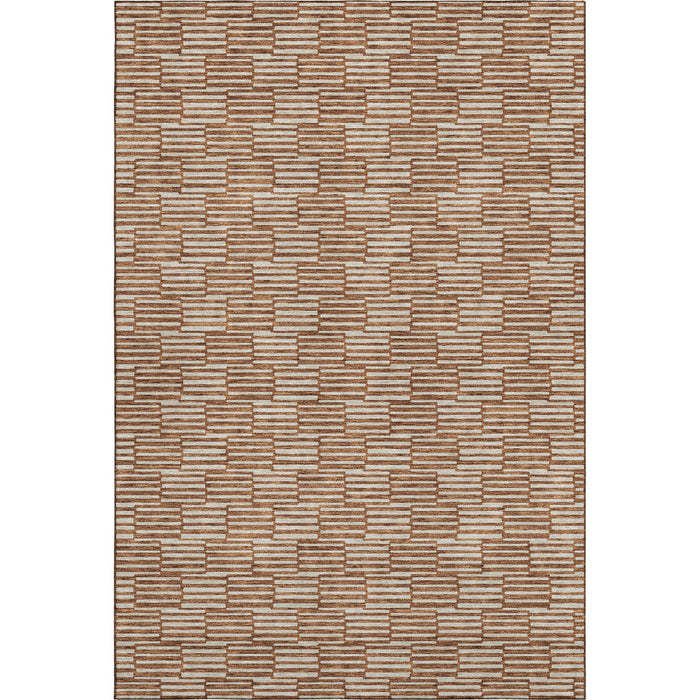 10' X 14' Abstract Geometric Washable Area Rug With UV Protection (673007) - Rust / Beige