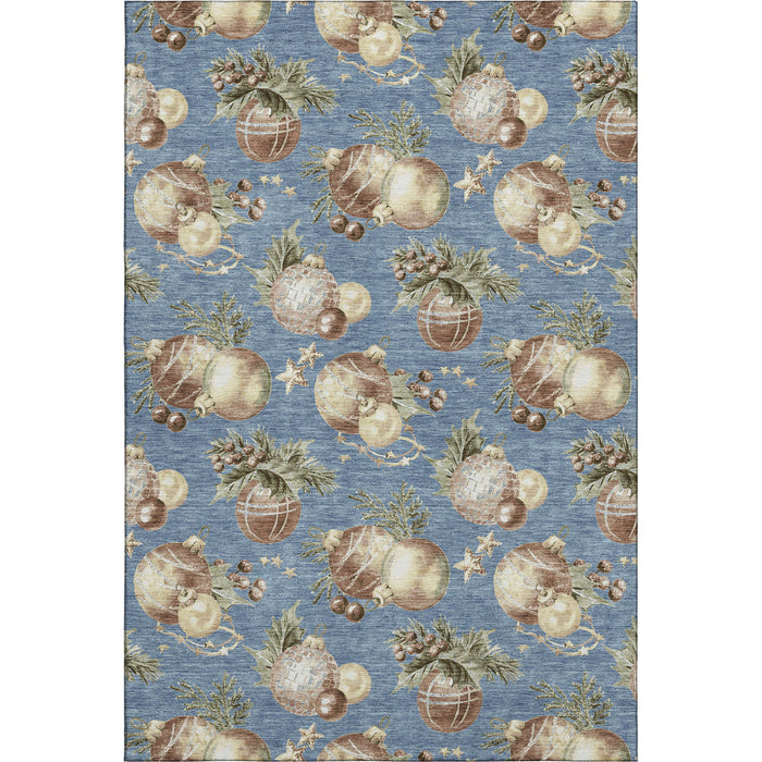 10' X 14' Polka Dot Washable Area Rug With UV Protection (702485) - Denim Blue / Brown / Beige