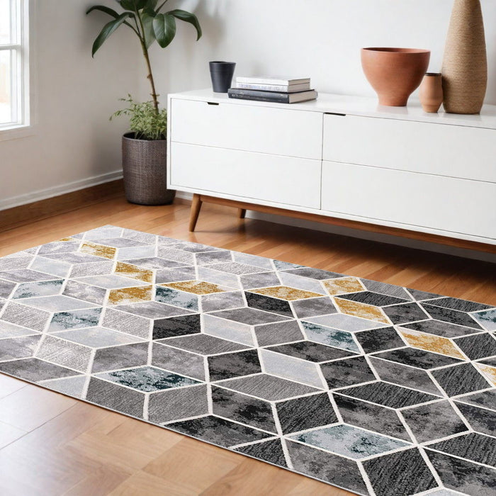 7.7' x 10.7' Geometric Power Loom Area Rug - Gray
