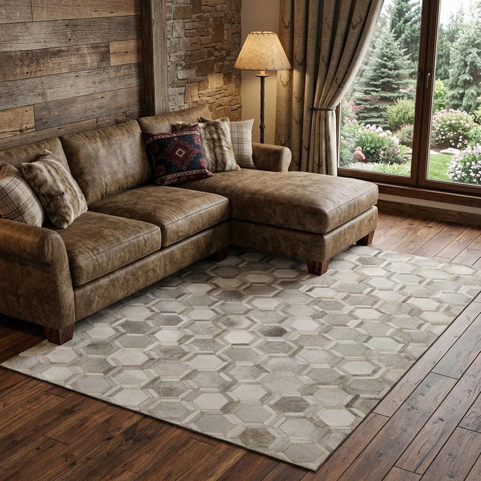 9' X 12' Geometric Washable Area Rug With UV Protection (644633) - Gray / Ivory / Beige