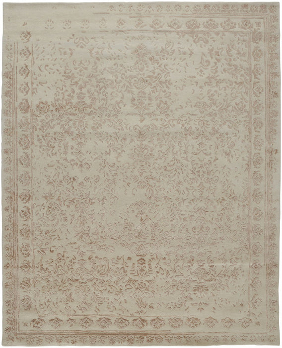 9' x 12' Wool Floral Tufted Handmade Distressed Area Rug - Ivory Tan And Pink