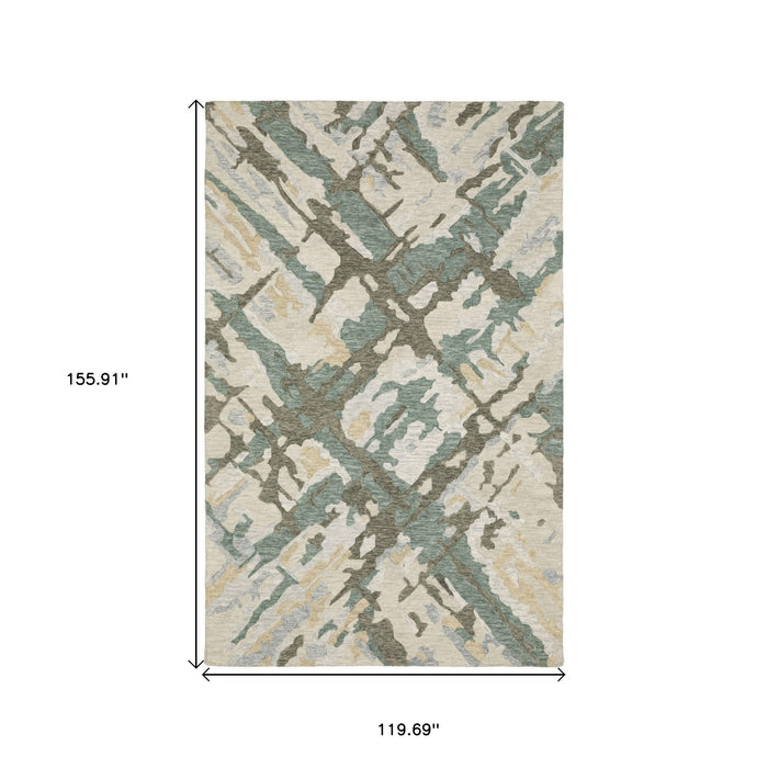 10' X 13' Wool Abstract Hand Tufted Area Rug - Gray And Teal