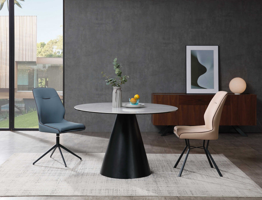 47" Rounded Stone And Iron Pedestal Base Dining Table - Gray