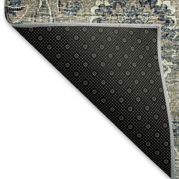 10' X 14' Floral Medallion Distressed Washable Area Rug With UV Protection (644598) - Denim Blue / Gray