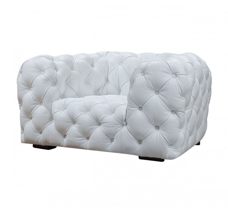 Top Grain Leather Tufted Chesterfield Chair - White And Black