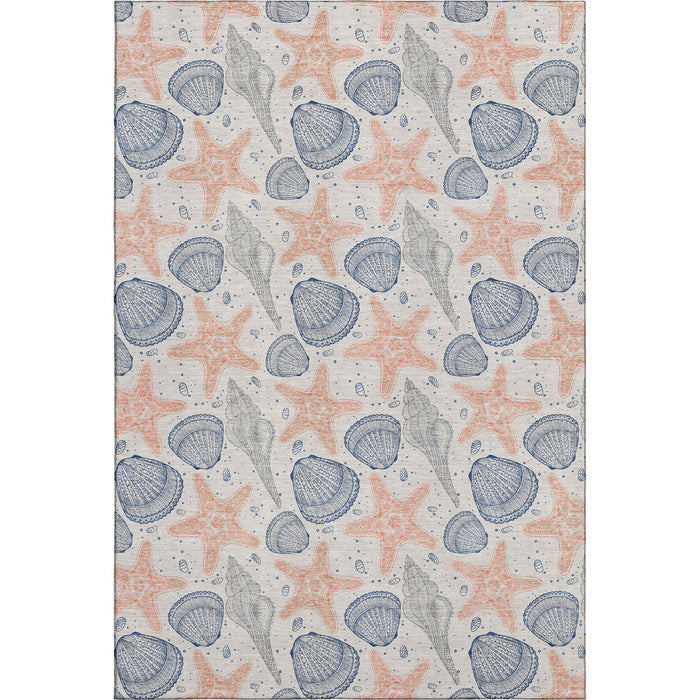 8' X 10' Geometric Washable Area Rug With UV Protection (645766) - Peach / Ivory / Navy Blue