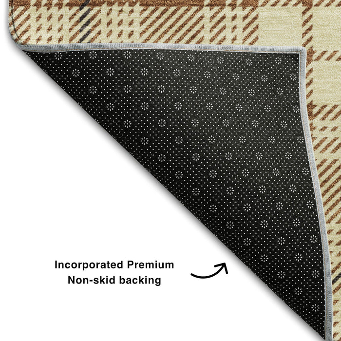 10' X 14' Plaid Washable Area Rug With UV Protection (678263) - Rust / Beige / Brown