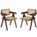 Set of 2 Giga modern mid-century rattan dining chairs with armrests, walnut finish, outdoor wood design, and comfortable seating.