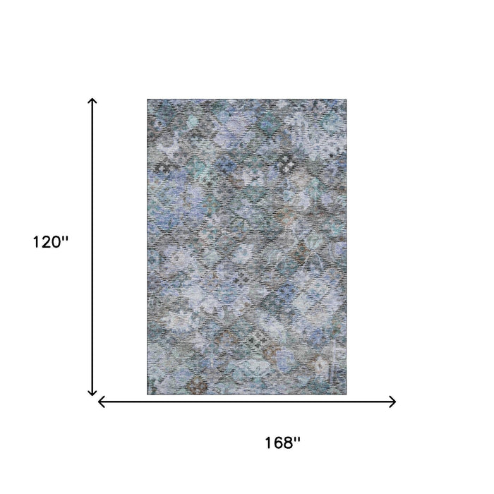 10' X 14' Abstract Geometric Washable Area Rug With UV Protection (684534) - Blue / Ivory / Taupe