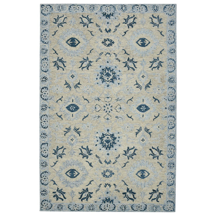 8' X 10' Wool Floral Medallion Hand Hooked Area Rug - Gray And Light Blue
