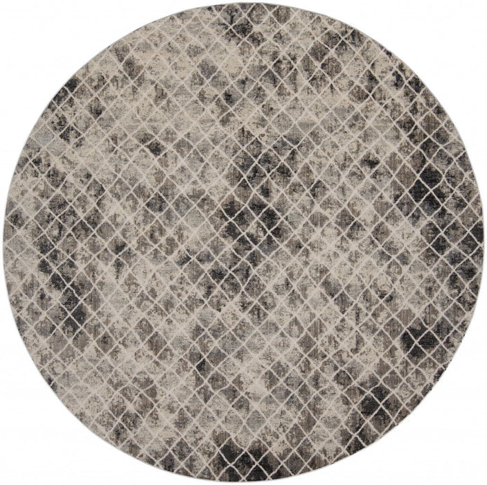 8.8' x 8.8' Round Abstract Area Rug - Ivory And Black