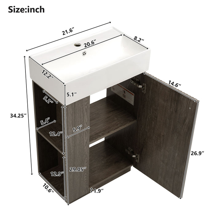 Giga bathroom vanity with sink, freestanding wood grain cabinet with storage drawers and modern design for bathroom decor