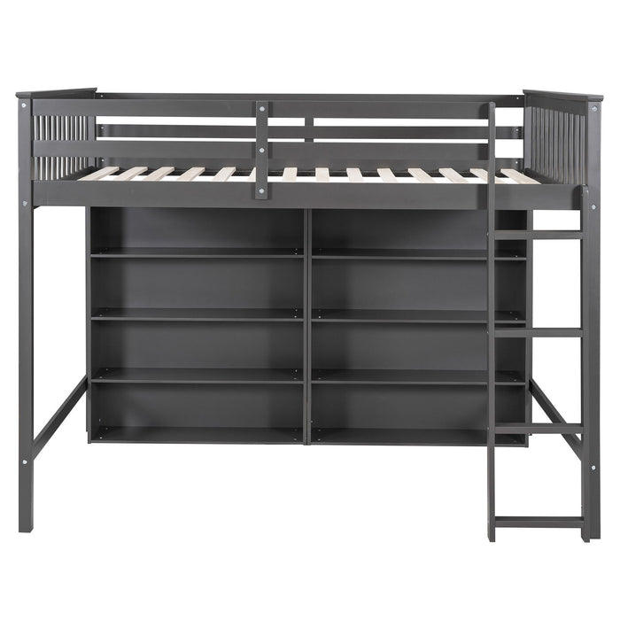Loft Bed With 8 Open Storage Shelves And Built In Ladder