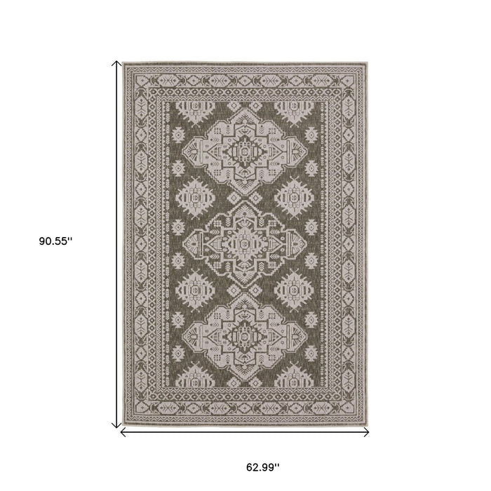 5' X 8' Area Rug - Gray And Medallion