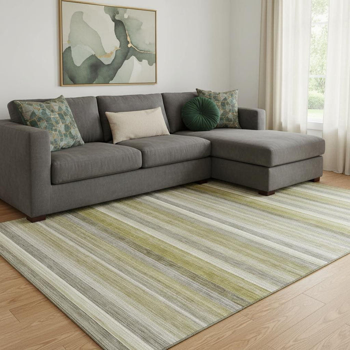 10' X 14' Striped Washable Area Rug With UV Protection (648064) - Wheat / Gray / Ivory