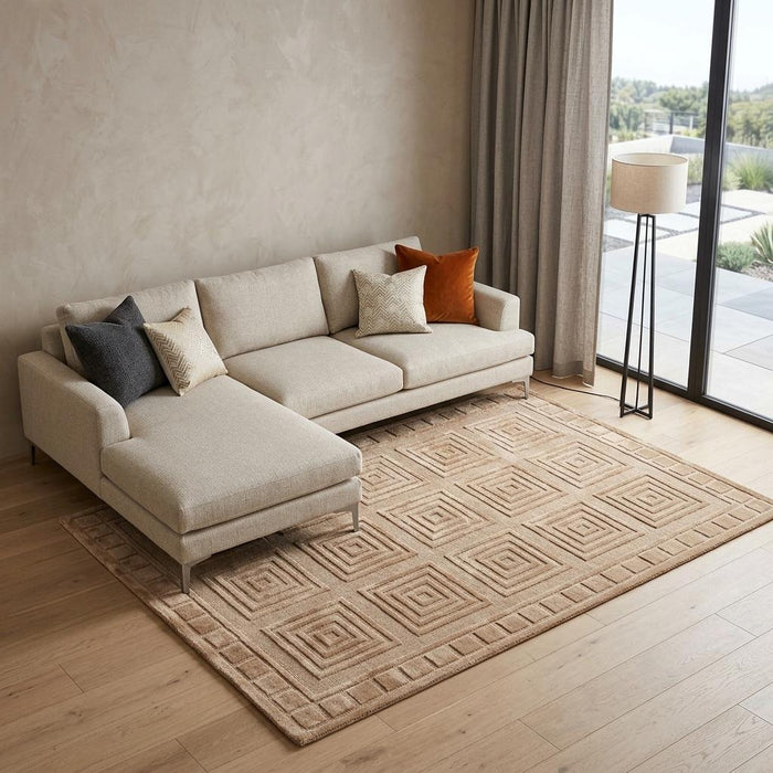 9' X 13' Wool Geometric Hand Knotted Area Rug (744389) - Tan / Gold