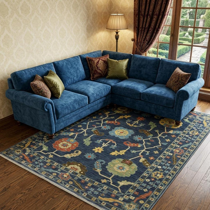 10' X 13' Oriental Area Rug With Fringe (574586) - Blue / Gold
