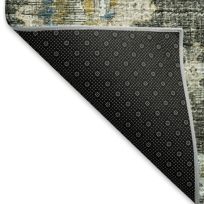 10' X 14' Floral Medallion Washable Area Rug With UV Protection (644604) - Charcoal / Blue / Gold