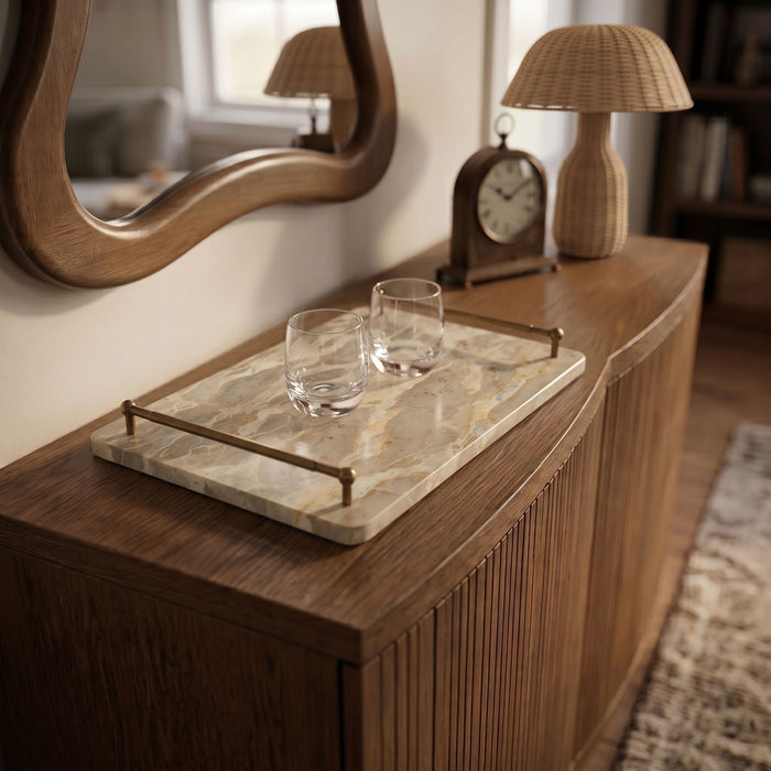 Marble tray by Meridian Furniture featuring a sleek, genuine marble surface with gold-tone edges, ideal for decorative or serving use.