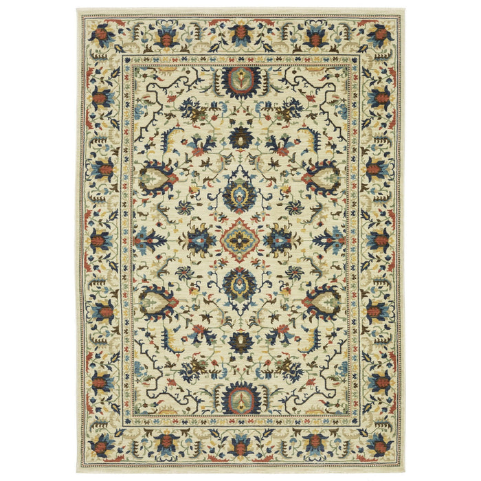7' X 10' Oriental Area Rug With Fringe - Ivory / Orange