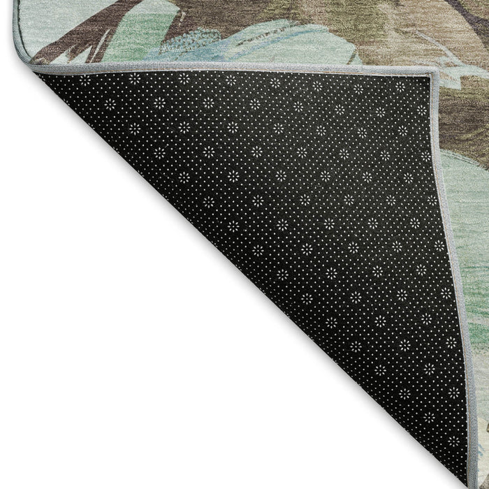 10' X 14' Floral Washable Area Rug With UV Protection (693984) - Khaki / Teal / Green