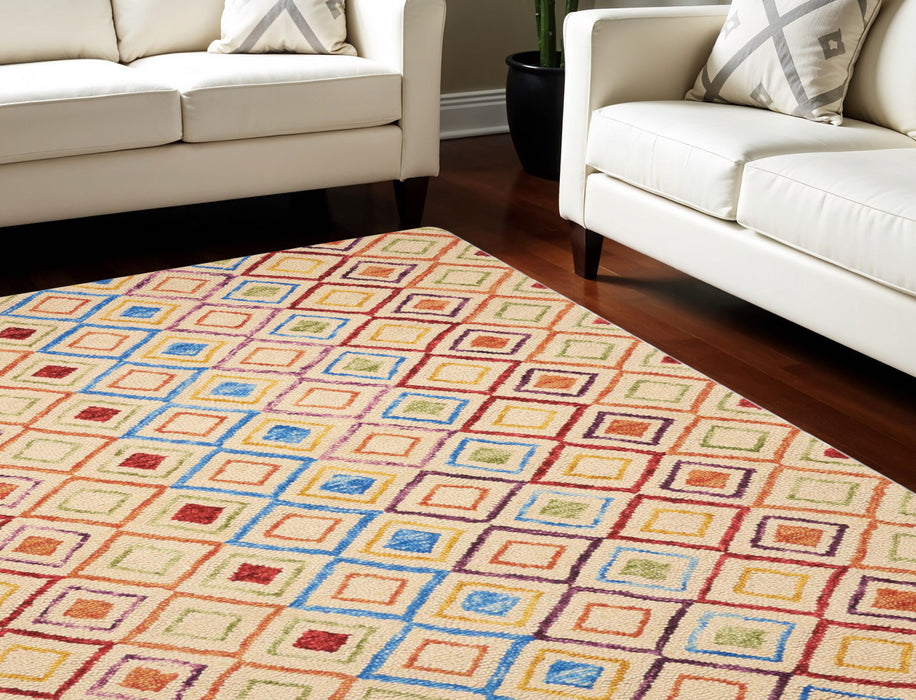 8' X 11' Wool Geometric Hand Tufted Area Rug - Ivory
