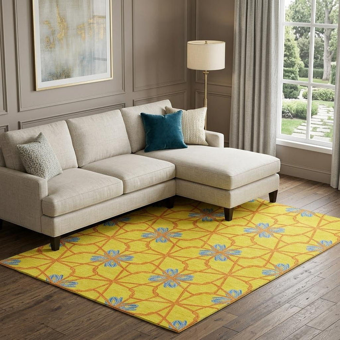 10' X 14' Geometric Washable Area Rug With UV Protection (675954) - Yellow / Blue / Red