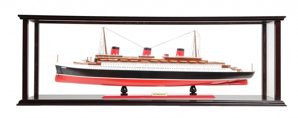 Hand Painted Normandie Large Display Case Model Boat - Black / Red