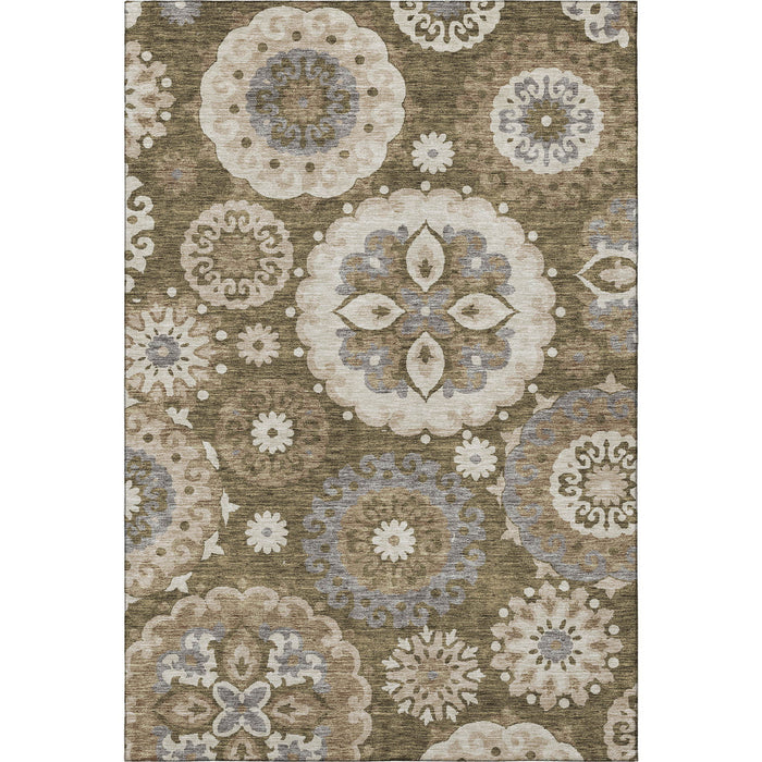 10' X 14' Medallion Washable Area Rug With UV Protection - Brown