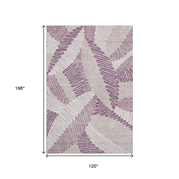 10' X 14' Floral Washable Area Rug With UV Protection (671906) - Lavender / Ivory / Beige