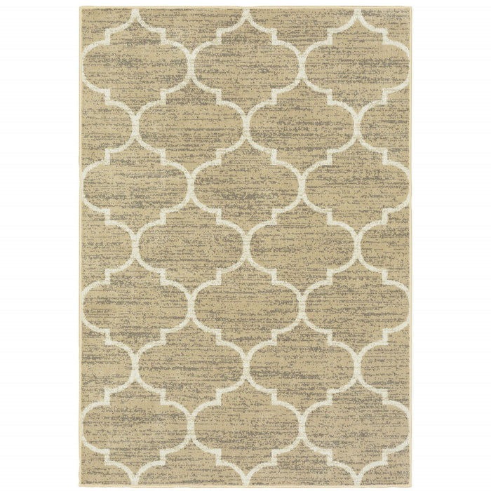10' x 13' Geometric Power Loom Stain Resistant Area Rug - Beige And Ivory