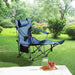 Giga outdoor camping arm chair in dark blue with 3-level recline, side pockets, cup holder, foldable design, and carry bag.