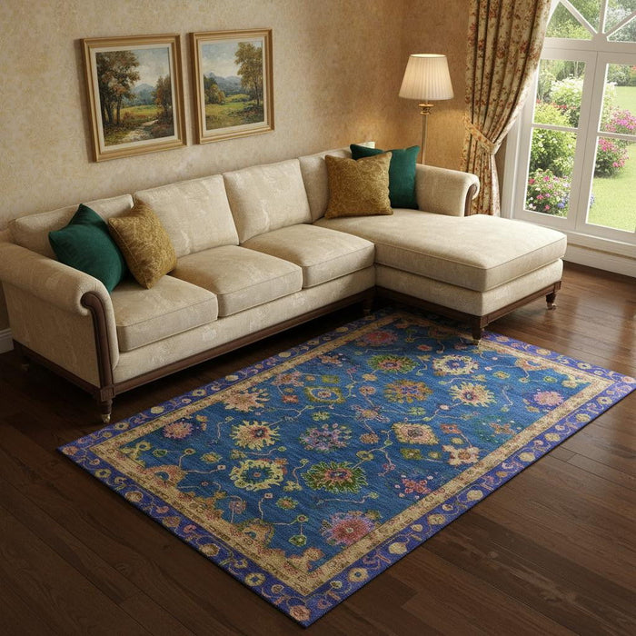 10' X 14' Oriental Washable Area Rug With UV Protection (716437) - Blue / Green