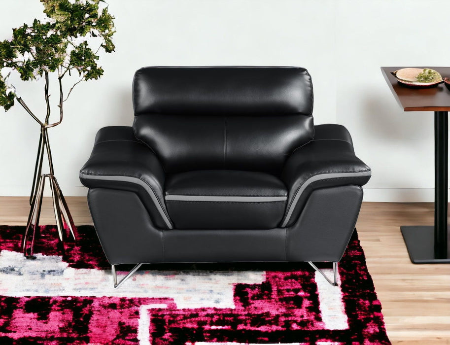 Leather Match Solid Color Pillow Top Arms Silver Legs - Black