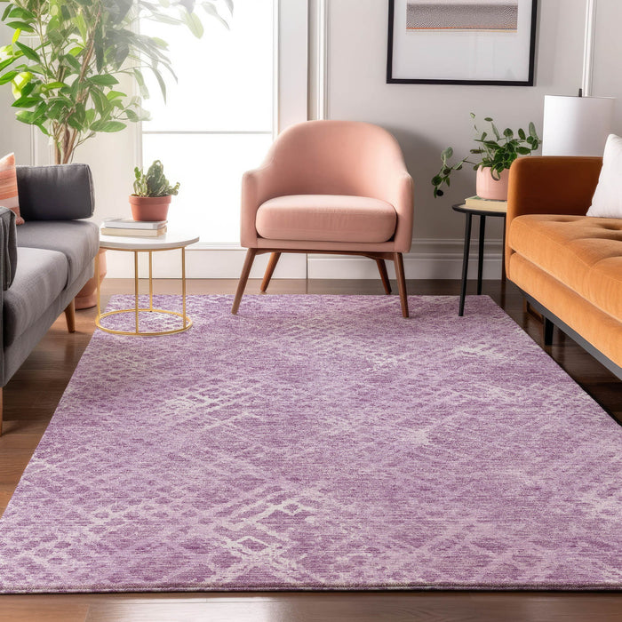 10' X 14' Abstract Geometric Washable Area Rug With UV Protection - Lavender And Ivory