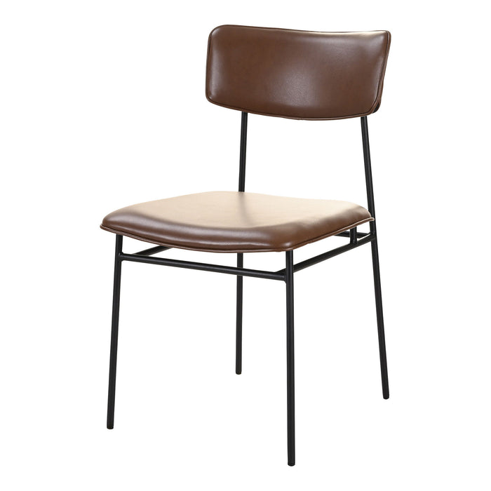 Upholstered Leather Open Back Dining Side Chairs (Set of 2) - Dark Brown / Black