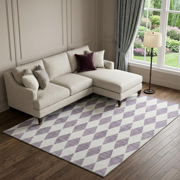 10' X 14' Diamond Washable Area Rug With UV Protection (650098) - Purple / Ivory